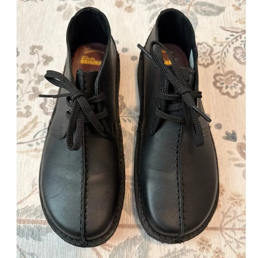 Clarks Originals Desert Trek O Youth Boots Black Leather 6 W Wide